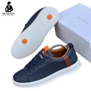 Navy Blue Leather Casual Sneakers