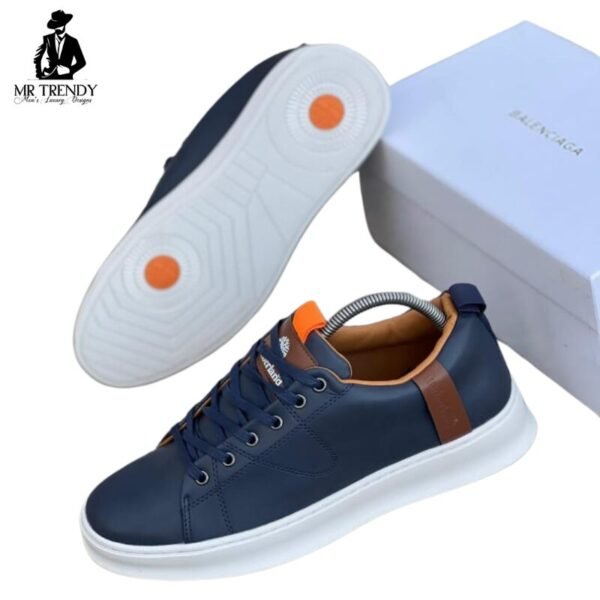 Navy Blue Leather Casual Sneakers