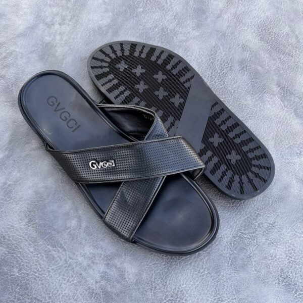 Men's Black Criss-Cross Slides.