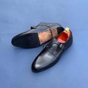 Black Patent Monk Strap Shoes for Men