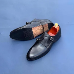 Black Patent Monk Strap Shoes for Men